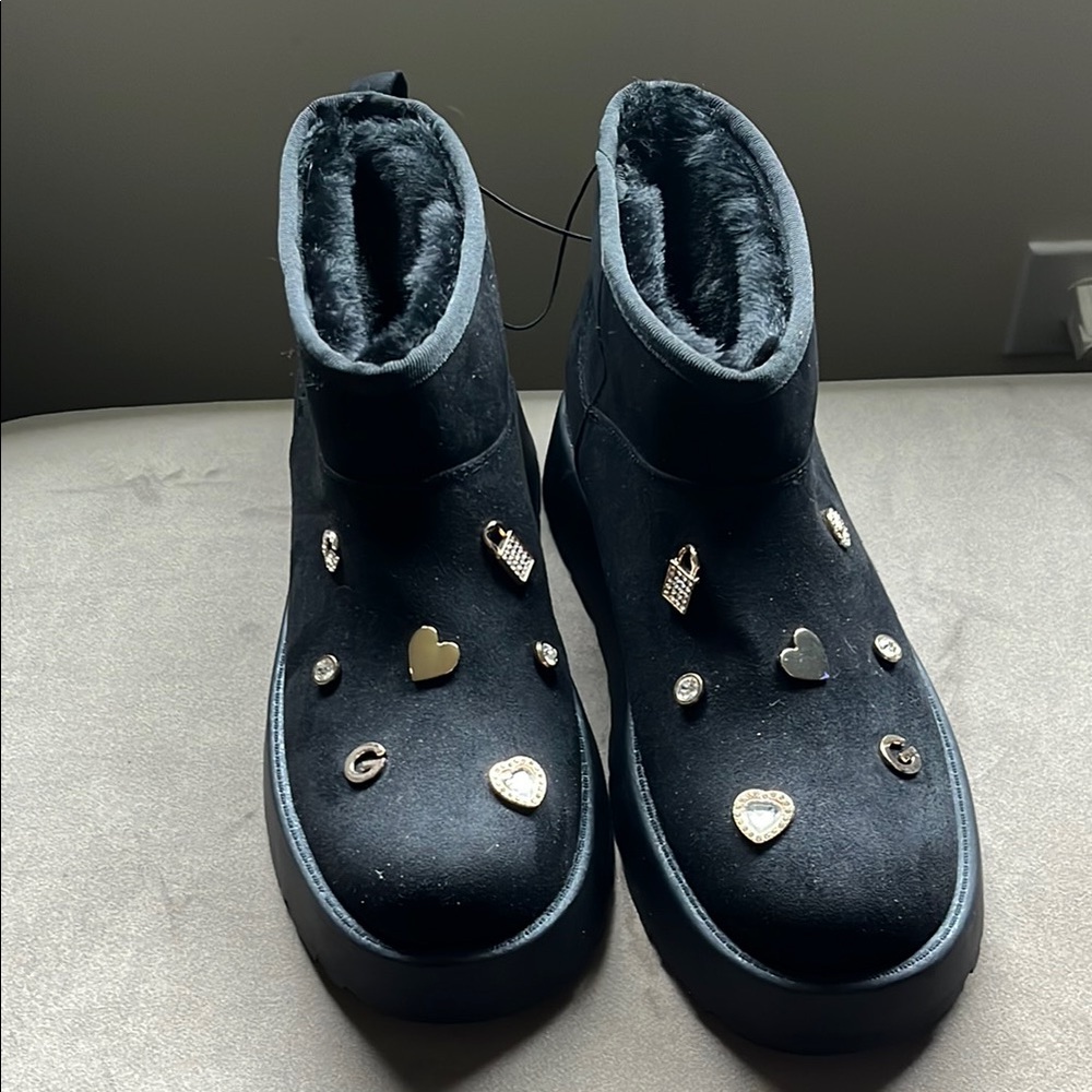 Black Boots with Charm Embellishments